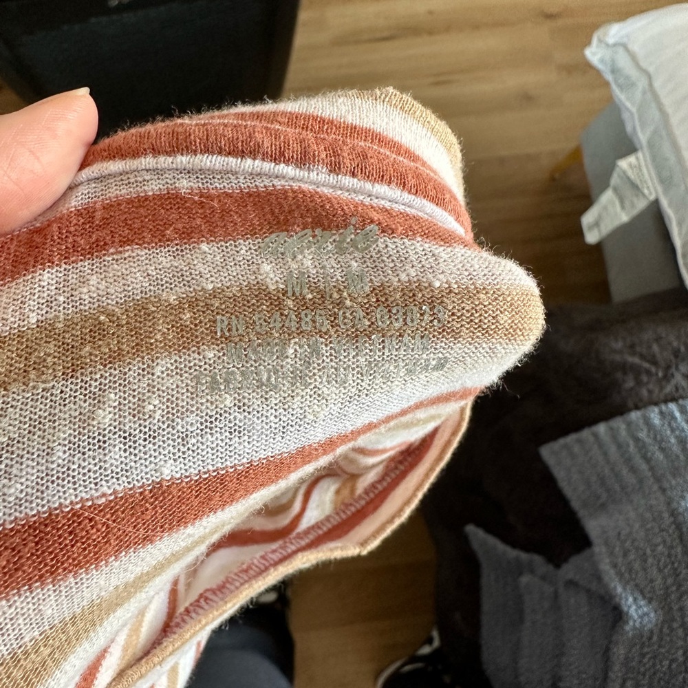 Aerie striped tan, white and burnt orange tee sz medium - Picture 2 of 5